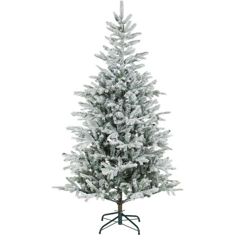 Albero di Natale Innevato Alto 180 cm con 1207 Rami Realistici e Base in Metallo Pieghevole Verde e Bianco
