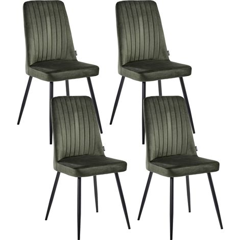 Scandinavian Set of 4 Dining Chairs Dark Green Velvet Upholstery Black Iron Legs Armless Fabric Seat Modern KIRBY (1/5)