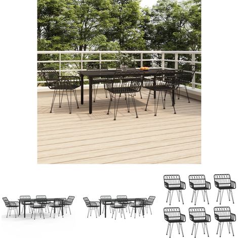 Gartenesszimmer - vidaXL 7-tlg. Garten-Essgruppe Schwarz Poly Rattan - Gartenmöbel Schwarz (1/5)