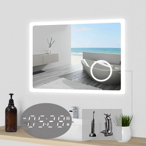 Wandspiegel LED Badspiegel Badezimmerspiegel mit steckdose Bluetooth 3 farben Dimmbar Memory Funktion 70x50cm (1/5)