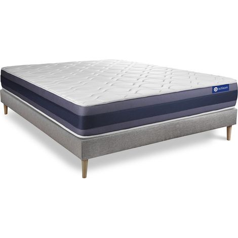 Ensemble matelas Ressorts ensachés+Mémoire de forme ACTIFLEX MORPHO 140x190 Maxi épaisseur 5zones confort + sommier KIT gris (1/5)