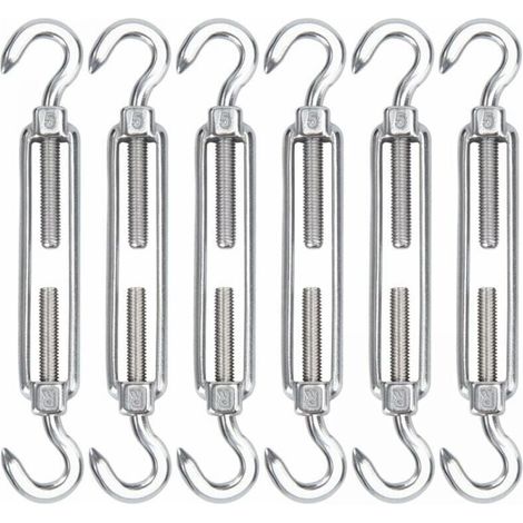 M5 Stainless Steel Cable Tensioner, 6pcs Wire Rope Tensioners and Hooks, Heavy Duty Adjustable Tension Hooks and Wire Mesh for Curtain Installation (1/4)
