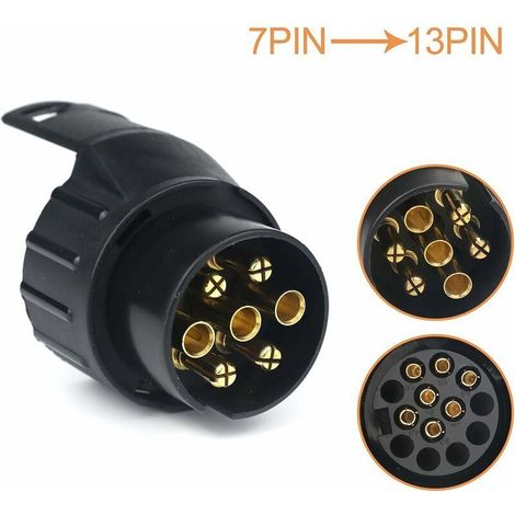 7/13 Adaptateur Prise Remorque 7 vers 13 Broches Connecteur Fiche Attelage 7 Pole a 13 Pin pour Remorque de Voiture, Tracteur, Caravane, Porte-vélo