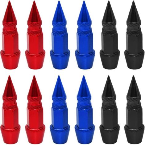 Bouchons anti-poussière pour pneus de voiture, 12 pièces, bouchons de valve de pneu, bouchons anti-poussière à pointes, bouchons de pneu de voiture en aluminium pour vélos, camions, SUV, motos