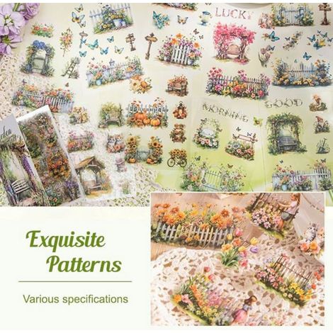 Autocollants Scrapbooking PET, 20 Pcs Sticker Floraux Nature Jardin, Transparents Imperméables, Decoratif Maison de Jardin (1/5)