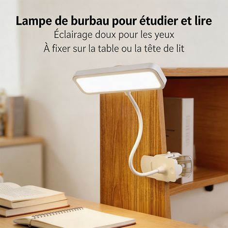 Lampe de chevet multifonction à pince, lumière LED protectrice des yeux, fonctionnement batterie et secteur, dimmable, pour chambre, salon et dortoir, 11×11×16 cm (1/5)