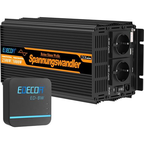 EDECOA Onduleur 12 V 230 V 2500 W/5000 W 12 V vers 230 V Convertisseur d'onde sinusoïdale pure avec module WiFi, prise en charge des fonctions d'application avec 1 port USB et 1 port PD (1/5)