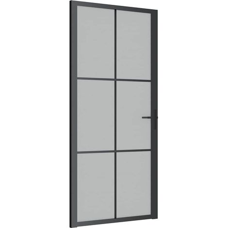 vidaXL Puerta interior de vidrio y aluminio negro mate 93x201,5 cm (1/2)