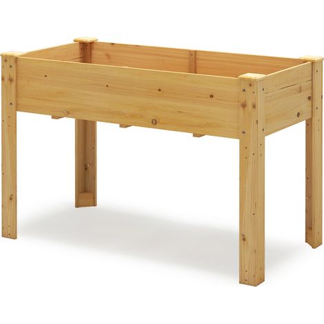 Fioriera rialzata in legno 120 x 60 x 82 cm drenaggio ottimale ergonomica stile rustico legno naturale 200012204