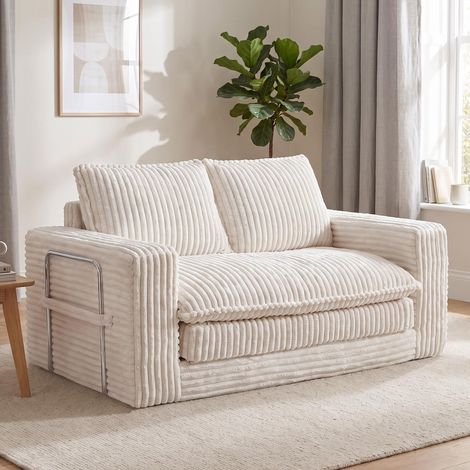 Schlafsofa 2-Sitzer, 2-in-1 Sofa mit hochdichter Schaumstoffpolsterung – Elfenbein (1/4)
