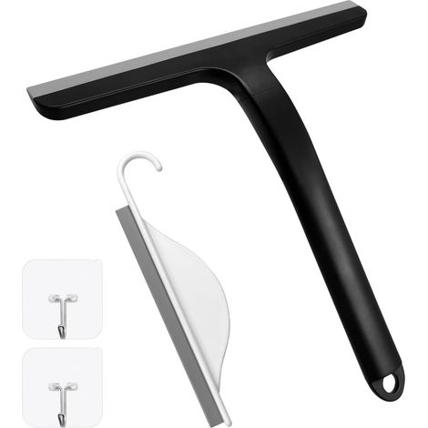 Lot de 2 raclettes de douche pour portes de douche en verre, noir avec crochet et essuie-glace de douche, poignée étendue de 21,8 cm, pour fenêtres de voiture, carrelage, miroir et (1/5)