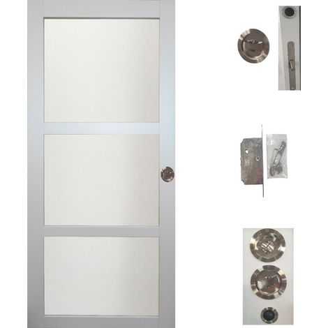 Porte Coulissante Greyria Gris Clair RAL7035 Vitree H204 x L83 + serrure a condamnation (1/4)