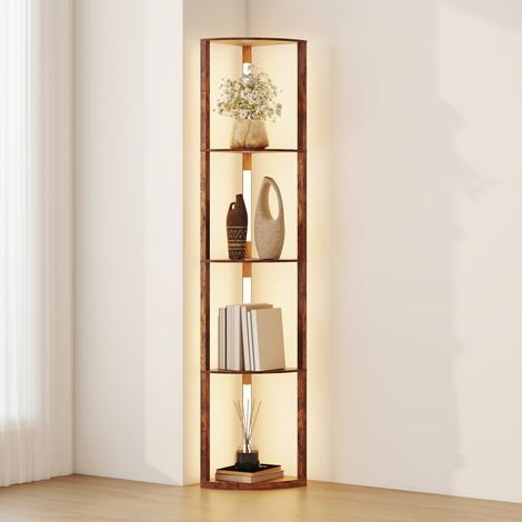 HOMCOM Corner Floor Lamp with Dimmable Warm White LED Light, Rustic Brown