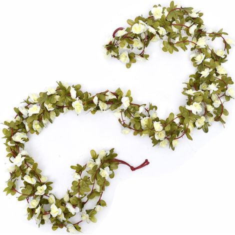 5 Pièces Guirlande de Fleurs Rose Artificielles de 2,5m, Vigne Rose Artificielle de Soie Suspendue pour Mariage Jardin Voiture Maison Décor (Blanc)