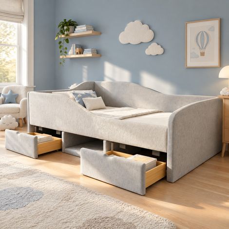 CHICFURN Letto singolo per bambini 90x190 cm grigio in velluto con contenitori, senza materasso (1/5)