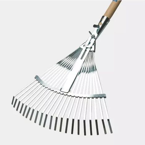 rastrello da giardino con 21 denti zincati regolabili e manico in faggio, 130 cm