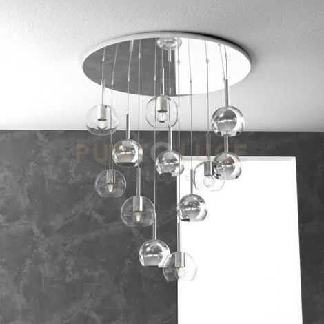 SOSPENSIONE CROMO TONDA 12 LUCI VETRI TUTTI PICCOLO (6X TRASPARENTE + 6X CROMO) 1155CR-S12 TP-TC