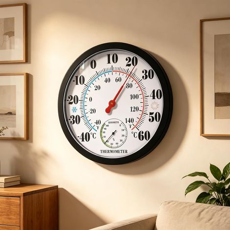 Thermomètre extérieur, thermomètre et hygromètre pour intérieur et extérieur (25 cm) : thermomètre mural résistant aux intempéries avec jauge d'humidité, aucune pile nécessaire, pour maison, jardin et (1/5)