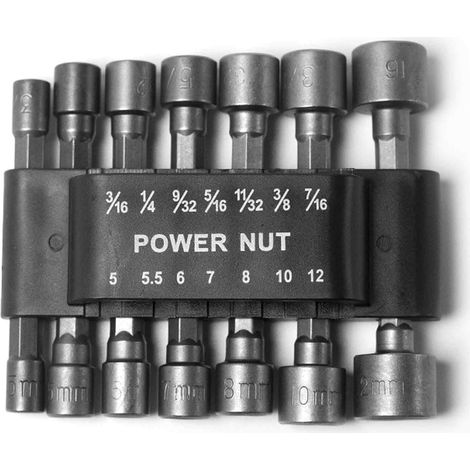 14 pièces clé à douille 1/4 pouce, tige hexagonale 6,35 mm, compatible perceuses électriques et visseuses, kit douilles métriques et impériales (1/5)