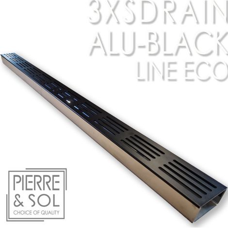 Caniveau Inox Hauteur 3,5 cm - 3XSDRAIN EASY Grille aluminium noire - LINE ECO - Caniveau de 50 cm