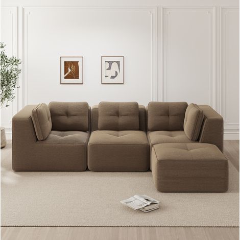 Divano angolare modulare 297x177x69 cm marrone in velluto a coste senza montaggio (1/5)