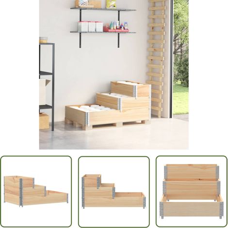 The Living Store Lit surélevé à 3 niveaux 120x80 cm bois de pin massif - Jardin Vertical - Bac À Plantation - Pot De Fleurs Extérieur - Jardinière Design - Jardinière Pliable (1/5)