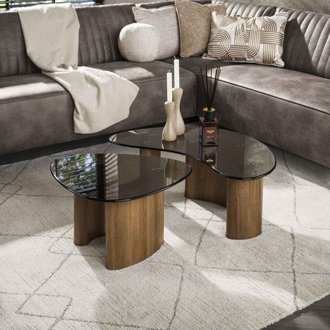 Set mit 2 Bio-Couchtischen Marea aus Bronzeglas 87x53 cm