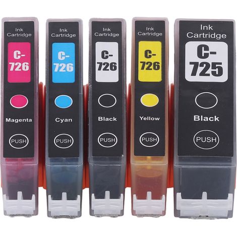 Cartouches d'encre 725-726 avec recharge, compatibles imprimantes PIXMA IP4870, IP4970, IX6560, MG5170, MG5270 (Inde, Asie du Sud-Est, Asie du Sud, Hong Kong, Macao, Taïwan, Singapour), pack de 5 cart (1/5)
