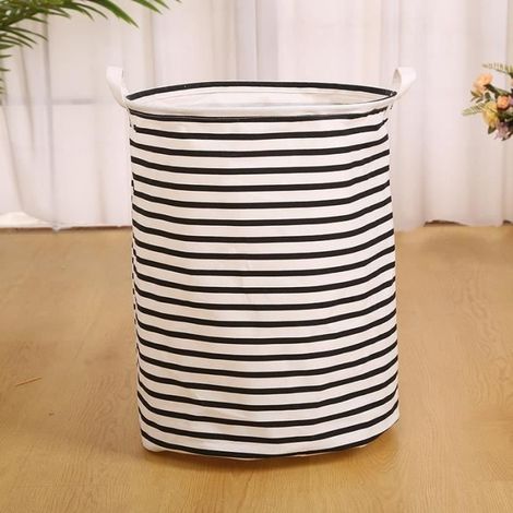 Paniers à Linge - Campagne - Pliable - Blanc - Noir - Coton - 50cm - Avec couvercle (1/4)