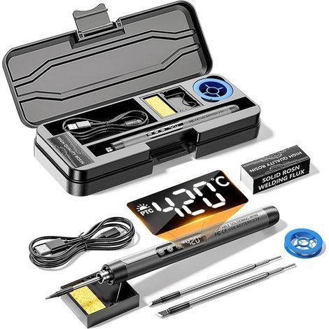 Soldering Iron, Battery-Powered Soldering Iron with 3 Tips, Portable USB Cordless Soldering Iron, Adjustable Temperature 260℃-420℃, Mini (1/5)