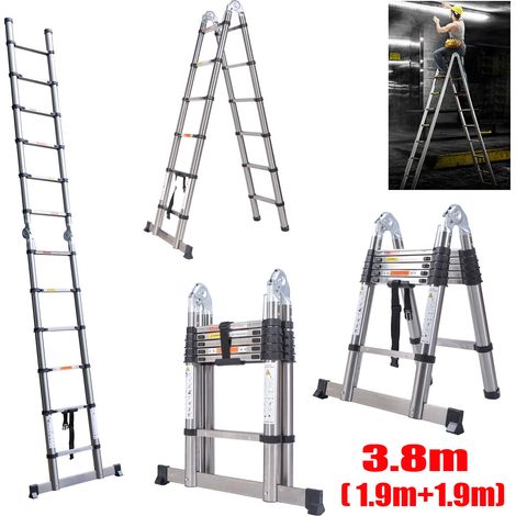 Echelle télescopique 3.8M , 12 marches , Antidérapante,Système Soft-Close Echelle à coulisse