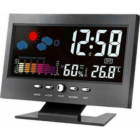 Horloge météo numérique intelligente - Thermomètre et hygromètre sans fil - Réveil grand écran avec calendrier (1/5)