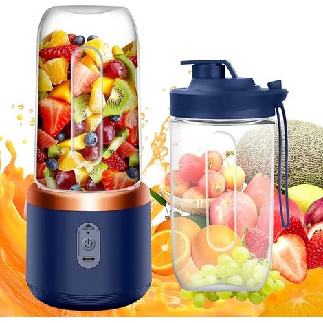 Tragbarer elektrischer Standmixer (400 ml), Smoothie-Mixer, Mini-Standmixer mit 6 wiederaufladbaren Edelstahlklingen zur Zubereitung von Milchshakes, Fruchtsäften und Smoothies