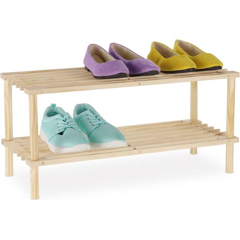 Relaxdays Estante Zapatero Madera, Estante Estrecho con 2 Baldas, 4 Pares de Zapatos, 29,5 x 63 x 26 cm aprox., Natural