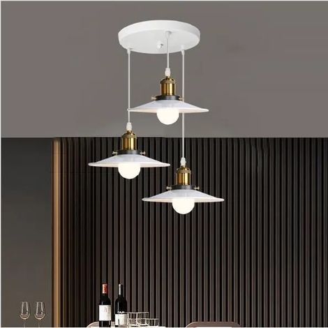 Lustre Suspension Luminaire Industrielle Salon Blanc Lampe Plafonnier Vintage en Métal pour Salon Chambre (1/4)
