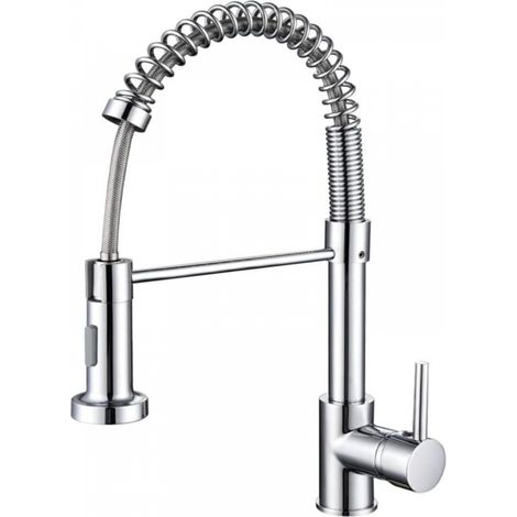Cuisines de robinet avec ressort en spirale, raccords d'évier pivotants à 360 °, robinetterie de cuisine et douche coulissante - argent (1/4)