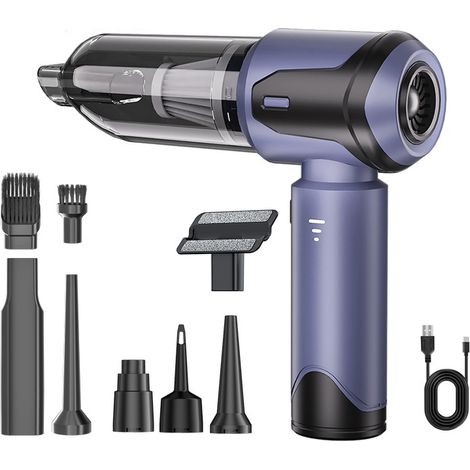 Aspirateur portatif sans fil rechargeable 3 en 1 15000Pa, mini aspirateur portable léger à 3 vitesses, aspirateur multifonctionnel pour voiture, bureau, maison, cuisine et poils d'animaux (bleu) (1/5)