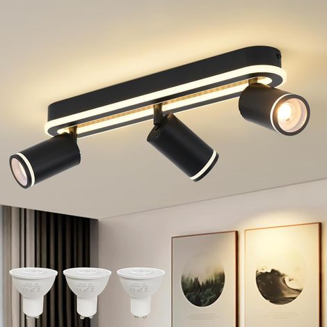 LED Ceiling Spotlight 3 Flames 27W+3x5W GU10 Spotlights, 3000K, Black (1/5)
