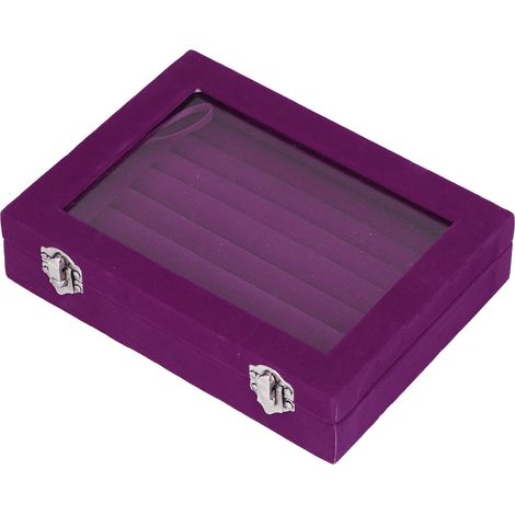 Écrin à bijoux 7 cases velours pour bracelets et colliers, rangement violet pour accessoires (1/5)