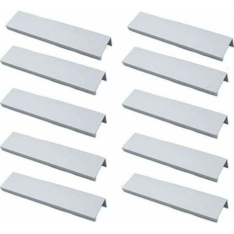 Paquete de 10 tiradores de perfil para muebles de cocina - Tirador invisible cepillado para muebles, tirador plateado para muebles de aleación de aluminio, distancia entre centros de 96 mm (1/4)