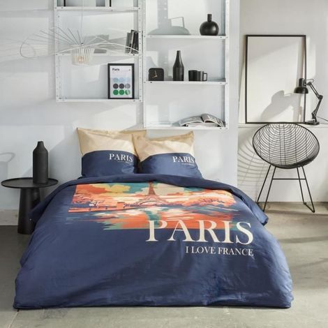Bedding set - TODAY - JAVA - 2 people - 240x220 cm - Cotton - Paris print - Blue (1/4)