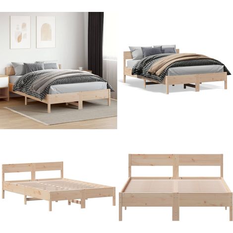 Massivholzbett ohne Matratze 140x200 cm Kiefernholz - Holzbett - Kiefernholzbett - Doppelbett - Massivholzbette - Bettrahmen - Home & Living (1/5)