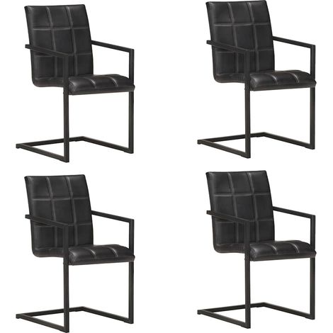 vidaXL Chaises à manger cantilever lot de 4 noir cuir véritable (1/5)
