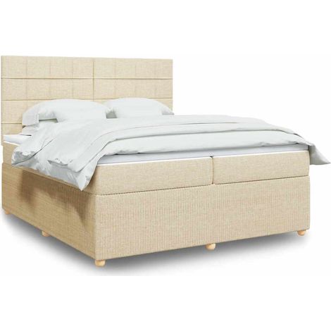 vidaXL Sommier à lattes de lit avec matelas Crème 200x200 cm Tissu (1/5)
