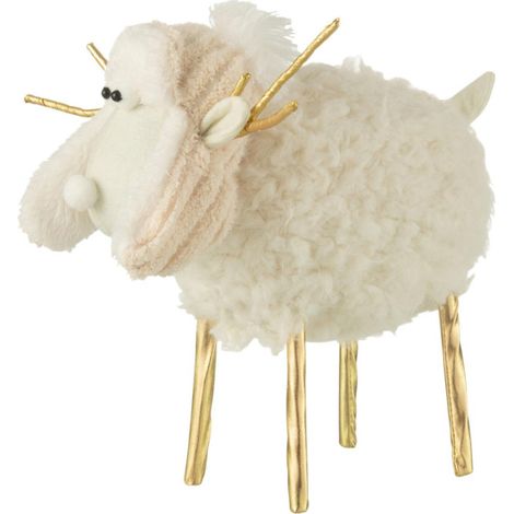 Statuette Déco Renne "Bonnet" 34cm Crème (1/3)