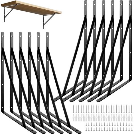 Lot de 12 supports d'étagère - 400 x 250 mm - En métal noir - Équerre pour charge lourde - Pour montage mural, établi, étagère de rangement (1/5)