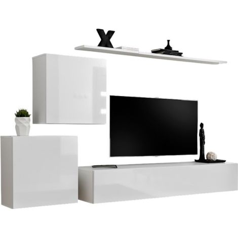 Conjunto de muebles de salón mural SWITCH V diseño, color blanco brillante.