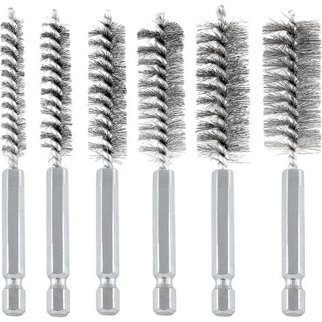 Lot6 Brosse en fil métallique,pinceau métallique pour perceuse Kit de pinceau sur alésage en métal Outil de nettoyage en acier inoxydable pour les intérieurs et tuyaux automobiles (1/5)