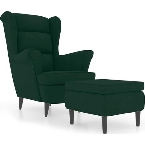 Maison Exclusive - Ohrensessel mit Hocker Dunkelgrün Samt (1/5)