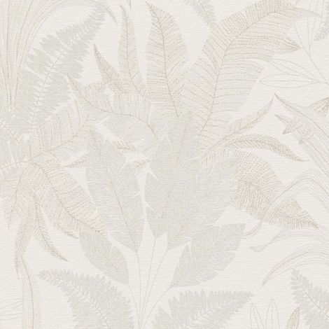 Papier peint floral beige & doré métallique Tapisserie nature feuillage aspect lin Papier peint jungle idéal salon & chambre (1/4)